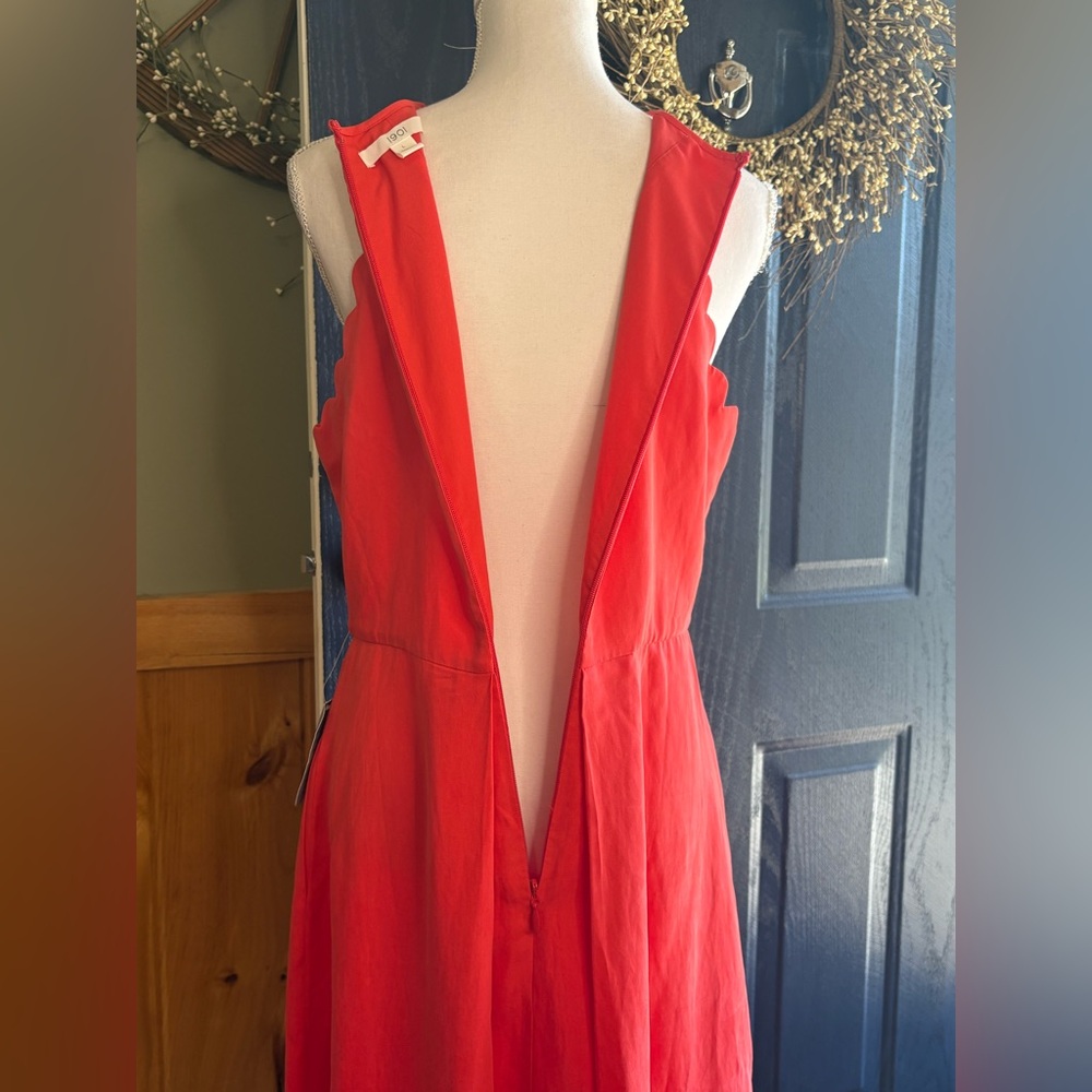 1901 Saucy Red Scalloped Linen Blend Midi Dress size Large NWT - Picture 6 of 15
